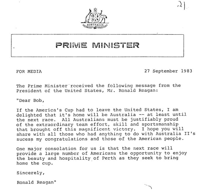 A typewritten memo with the Australian Government logo and heading "Prime Minister."